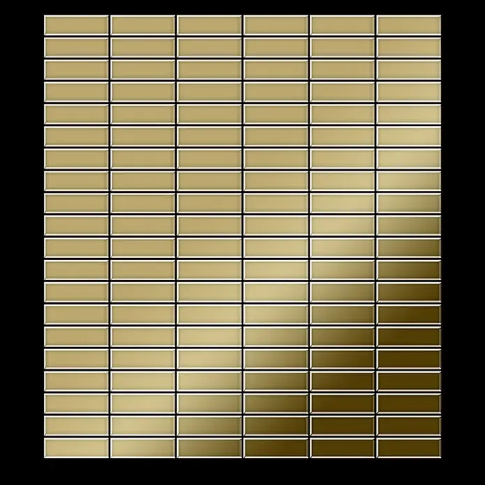 ALLOY Mosaikfliese Mosaik Fliese massiv Titan hochglänzend grau 1,6mm stark Cabin-Ti-GM - 316 x 329 mm, Grau, Hochglänzend - Goldene rechteckige Mosaikfliesen im Gittermuster, mit einem subtilen Farbverlauf von hell- zu dunkelgold.