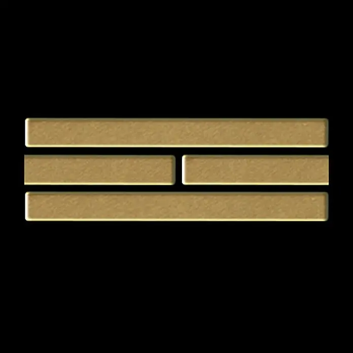 ALLOY Mosaikfliese Mosaik Fliese massiv Metall Messing gewalzt gold 1,6mm stark Deedee-BM - 316 x 247 mm, Gold, Sonstiges - Goldfarbenes dreizeiliges Symbol mit durchgehenden oberen und unteren Balken und einem gebrochenen mittleren Balken.