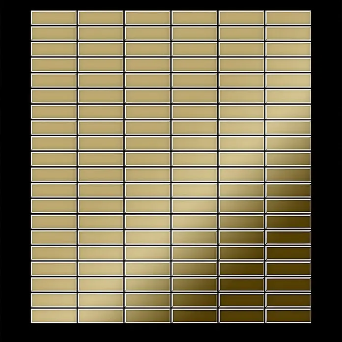 ALLOY Mosaikfliese Mosaik Fliese massiv Titan hochglänzend grau 1,6mm stark Cabin-Ti-GM - 316 x 329 mm, Grau, Hochglänzend - Raster aus rechteckigen, metallisch goldfarbenen Fliesen mit Farbverlauf von hell nach dunkel.