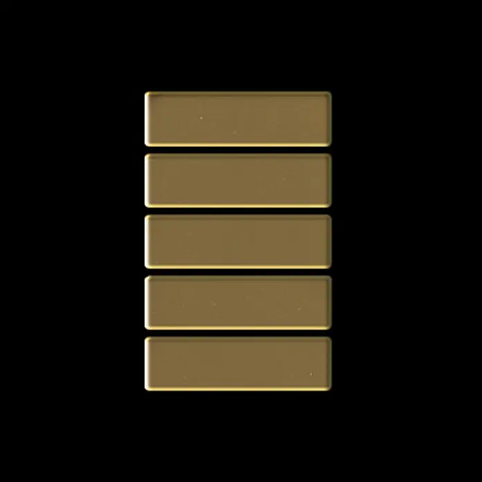 ALLOY Mosaikfliese Mosaik Fliese massiv Titan hochglänzend grau 1,6mm stark Cabin-Ti-GM - 316 x 329 mm, Grau, Hochglänzend - Fünf gestapelte goldene Balken, die eine volle Batterieladung darstellen.