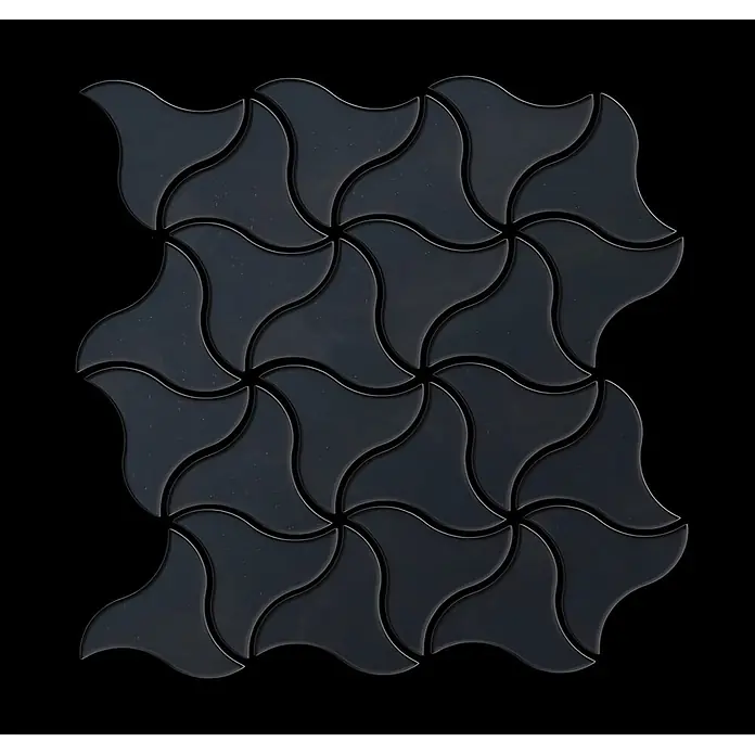 ALLOY Mosaikfliese Mosaik Fliese massiv Metall Rohstahl gewalzt grau 1,6mm stark Ninja-RS - 313 x 255 mm, Grau, Sonstiges - Glänzende dunkelgraue ineinandergreifende Wellen-Mosaikfliesen.