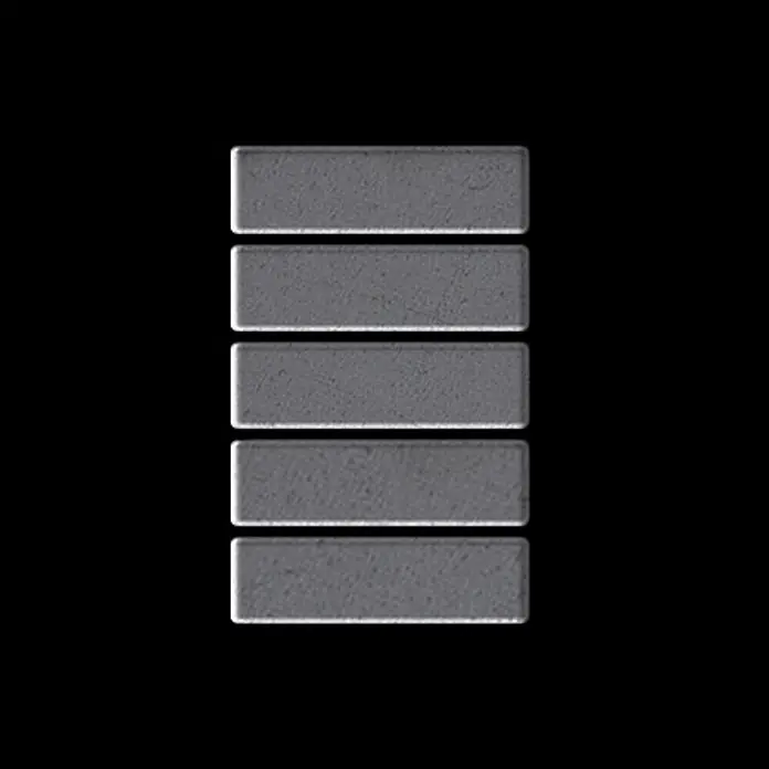 ALLOY Mosaikfliese Mosaik Fliese massiv Metall Rohstahl gewalzt grau 1,6mm stark Cabin-RS - 316 x 329 mm, Grau, Sonstiges - Fünf graue, texturierte Balken, die eine volle Batterieladung anzeigen.