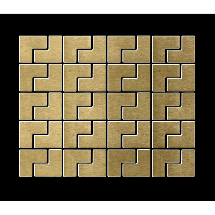ALLOY Mosaikfliese Mosaik Fliese massiv Metall Titan gebürstet gold 1,6mm stark Kink-Ti-GB - 307 x 304 mm, Gold, Sonstiges - Quadratisches Muster aus L-förmigen Fliesen aus gebürstetem Messing.