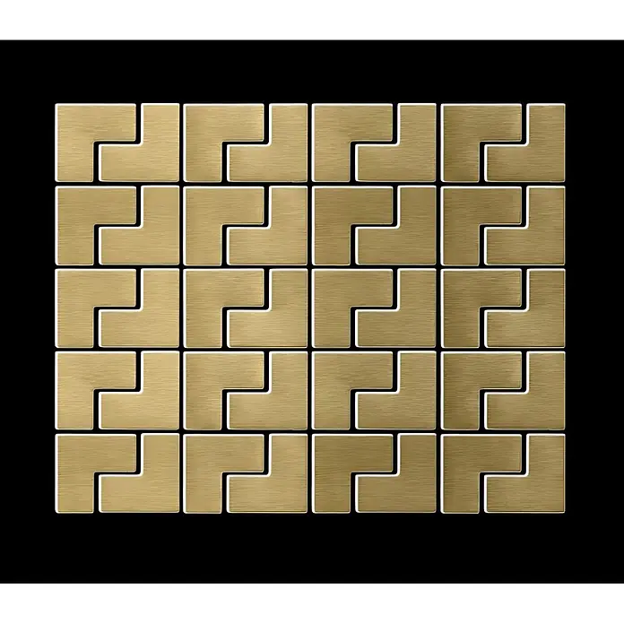 ALLOY Mosaikfliese Mosaik Fliese massiv Metall Titan gebürstet gold 1,6mm stark Kink-Ti-GB - 307 x 304 mm, Gold, Sonstiges - Gitter aus ineinandergreifenden goldenen L-förmigen Fliesen aus gebürstetem Metall.