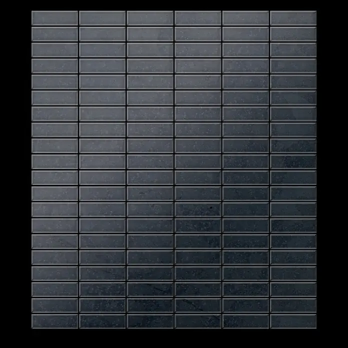 ALLOY Mosaikfliese Mosaik Fliese massiv Metall Rohstahl gewalzt grau 1,6mm stark Cabin-RS - 316 x 329 mm, Grau, Sonstiges - Dunkelgraue, rechteckige Fliesen mit feiner Textur, in einem horizontalen Gittermuster angeordnet.