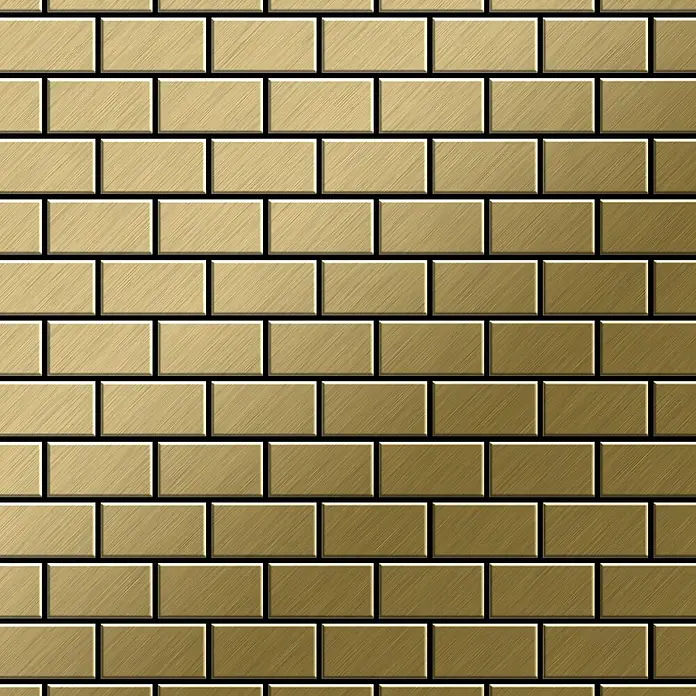 ALLOY Mosaikfliese Mosaik Fliese massiv Metall Titan gebürstet gold 1,6mm stark House-Ti-GB - 318 x 307 mm, Gold, Sonstiges - Goldene Metall-Ziegelwandtextur mit gebürsteter Oberfläche.