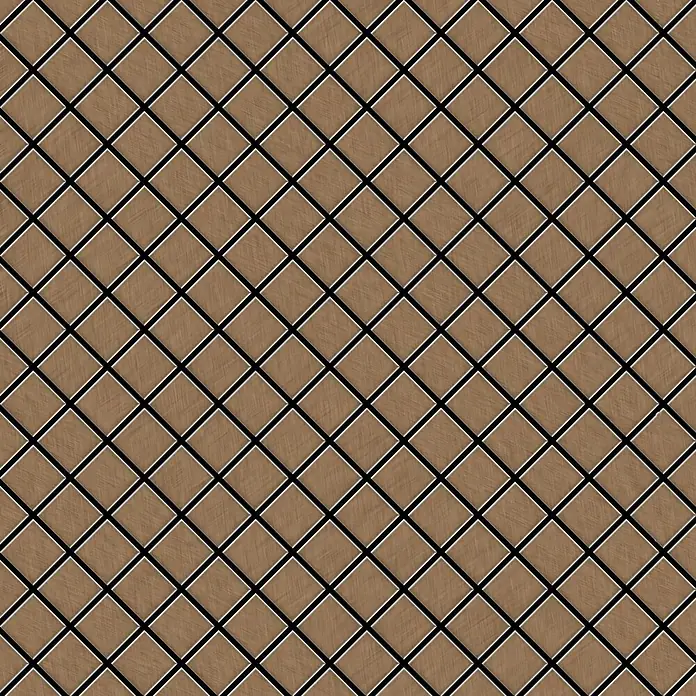 ALLOY Mosaikfliese Mosaik Fliese massiv Titan gebürstet kupfer 1,6mm stark Diamond-Ti-AB - 319 x 319 mm, Bronze, Sonstiges - Nahtloses Muster aus braunen Rautenfliesen mit gebürsteter Textur und schwarzen Fugen.