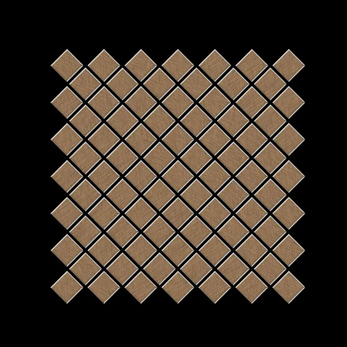 ALLOY Mosaikfliese Mosaik Fliese massiv Titan gebürstet kupfer 1,6mm stark Diamond-Ti-AB - 319 x 319 mm, Bronze, Sonstiges - Braune rautenförmige Mosaikfliesen mit strukturierter Oberfläche, in einem Gitter angeordnet.