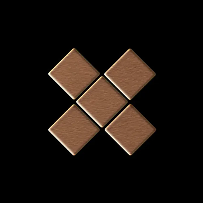 ALLOY Mosaikfliese Mosaik Fliese massiv Titan gebürstet kupfer 1,6mm stark Diamond-Ti-AB - 319 x 319 mm, Bronze, Sonstiges - Fünf braune, gebürstete Rautenfliesen bilden ein X.