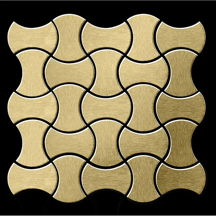 ALLOY Mosaikfliese Mosaik Fliese massiv Metall Titan gebürstet gold 1,6mm stark Infinit-Ti-GB - 322 x 322 mm, Gold, Sonstiges - Verzahnte goldene Metallfliesen mit gebürsteter Oberfläche in Sanduhrform.
