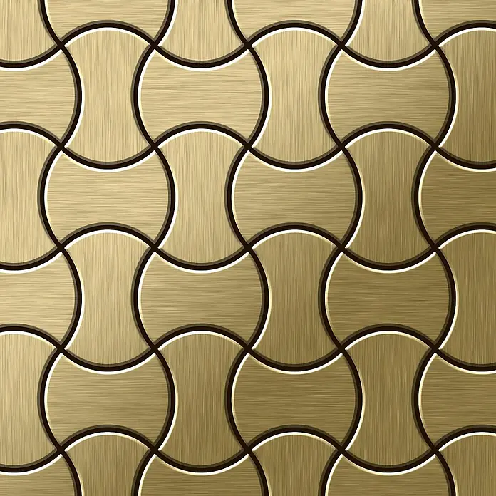 ALLOY Mosaikfliese Mosaik Fliese massiv Metall Titan gebürstet gold 1,6mm stark Infinit-Ti-GB - 322 x 322 mm, Gold, Sonstiges - Gebürstetes Gold, ineinandergreifendes Muster aus gekrümmten Metallfliesen.