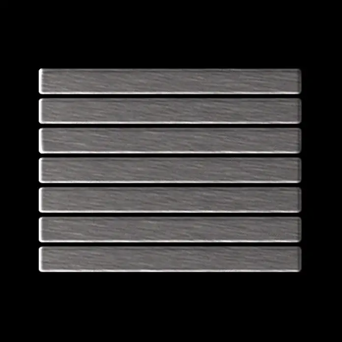 ALLOY Mosaikfliese Mosaik Fliese massiv Edelstahl gebürstet grau 1,6mm stark Linear-S-S-B - 316 x 297 mm, Grau, Silber, Sonstiges - Sieben gestapelte horizontale rechteckige Stäbe mit gebürsteter grauer Metalltextur.