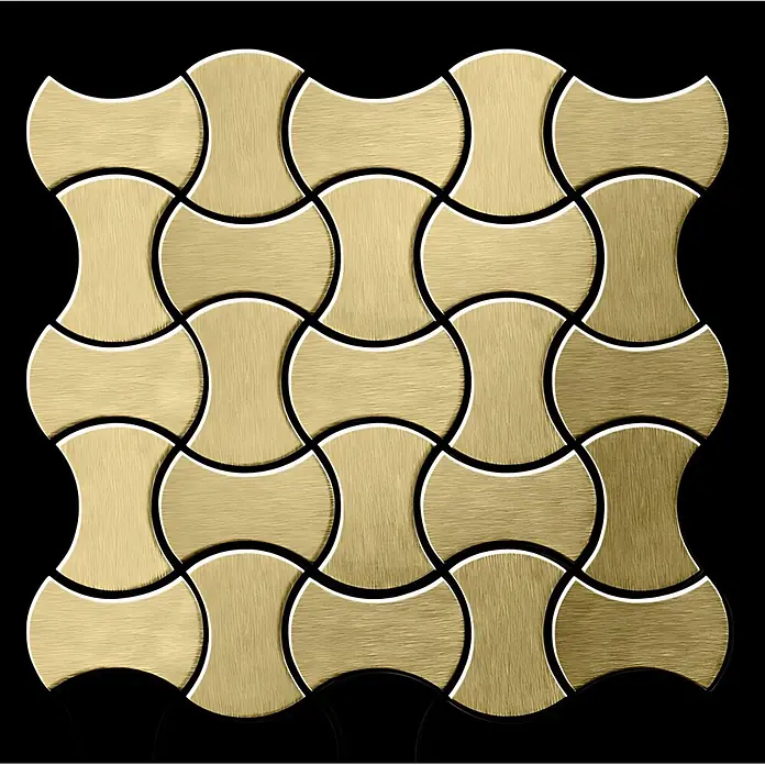 ALLOY Mosaikfliese Mosaik Fliese massiv Metall Titan gebürstet gold 1,6mm stark Infinit-Ti-GB - 322 x 322 mm, Gold, Sonstiges - Dekorativ ineinandergreifende Fliesen aus gebürstetem Messingmetall mit Wellenmuster.