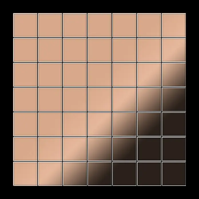 ALLOY Mosaikfliese Mosaik Fliese massiv Metall Kupfer gewalzt kupfer 1,6mm stark Attica-CM - 295 x 295 mm, Bronze, Sonstiges - Glänzende quadratische Fliesen mit Farbverlauf von Hellbeige zu Dunkelbronze.