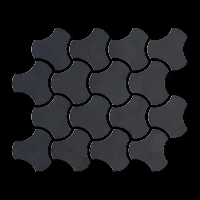 ALLOY Mosaikfliese Mosaik Fliese massiv Metall Rohstahl gewalzt grau 1,6mm stark Ubiquity-RS - 270 x 325 mm, Grau, Sonstiges - Verzahnte dunkelgraue Marmormosaikfliesen im Kleeblattmuster.