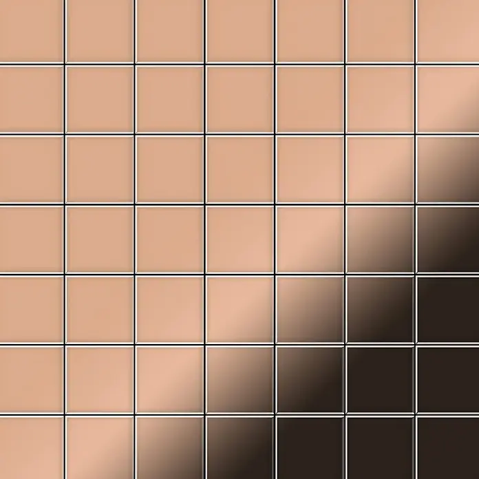 ALLOY Mosaikfliese Mosaik Fliese massiv Metall Kupfer gewalzt kupfer 1,6mm stark Attica-CM - 295 x 295 mm, Bronze, Sonstiges - Glänzende quadratische Fliesen mit diagonalem Farbverlauf von Hellbeige zu Dunkelbraun.