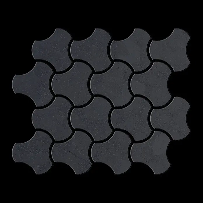 ALLOY Mosaikfliese Mosaik Fliese massiv Metall Rohstahl gewalzt grau 1,6mm stark Ubiquity-RS - 270 x 325 mm, Grau, Sonstiges - Dunkelgraue, ineinandergreifende kleeblattförmige Pflastersteine für den Außenbereich.