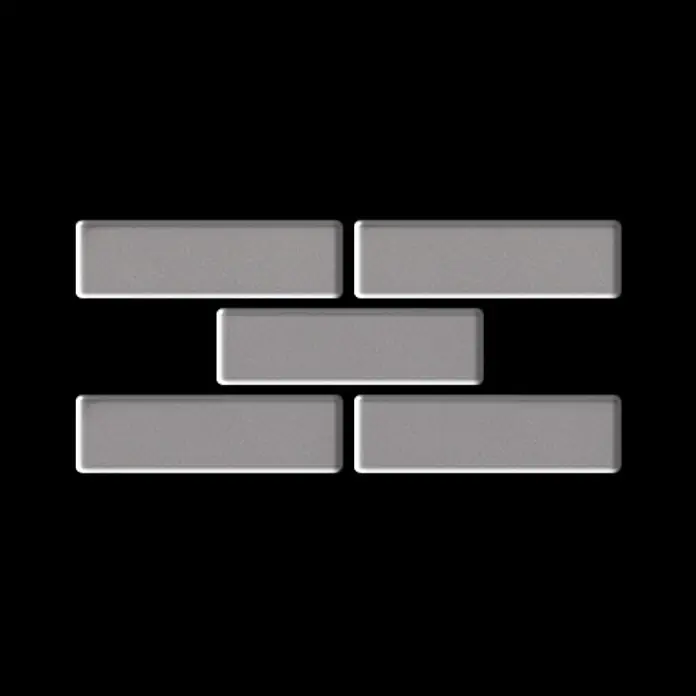 ALLOY Mosaikfliese Mosaik Fliese massiv Metall Edelstahl matt grau 1,6mm stark PK-S-S-MA - 309 x 302 mm, Grau, Silber, Matt - Fünf graue rechteckige Blöcke in Ziegelmuster angeordnet.