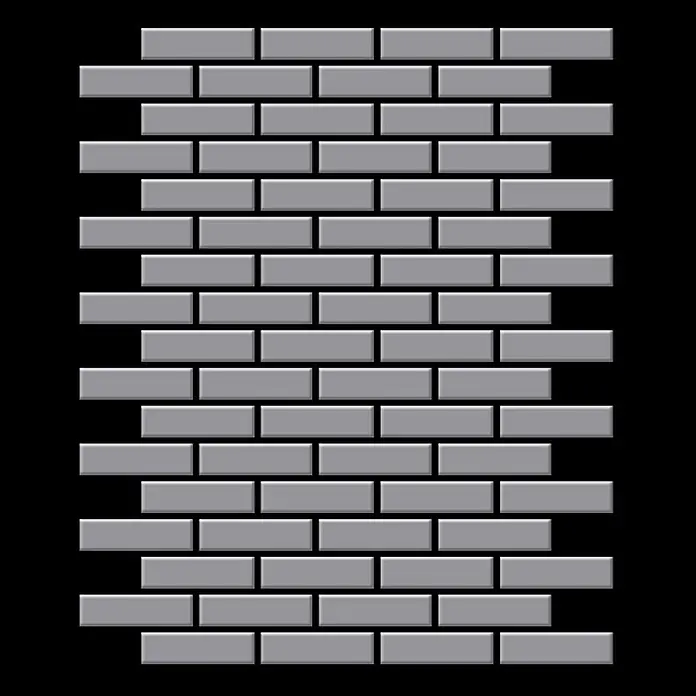 ALLOY Mosaikfliese Mosaik Fliese massiv Metall Edelstahl matt grau 1,6mm stark PK-S-S-MA - 309 x 302 mm, Grau, Silber, Matt - Graue rechteckige Metrofliesen im versetzten Verband.
