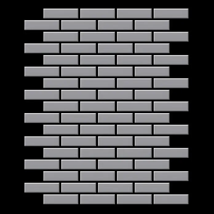 ALLOY Mosaikfliese Mosaik Fliese massiv Metall Edelstahl matt grau 1,6mm stark PK-S-S-MA - 309 x 302 mm, Grau, Silber, Matt - Hellgraue rechteckige Metrofliesen im versetzten Mauerverband.