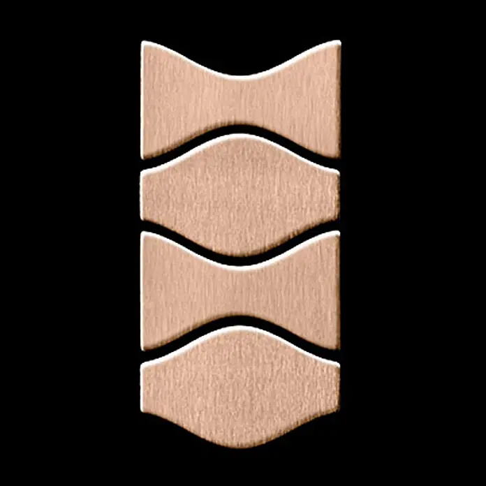 ALLOY Mosaikfliese Mosaik Fliese massiv Titan gebürstet kupfer 1,6mm Kismet & Karma-Ti-AB - 299 x 299 mm, Bronze, Sonstiges - Vier gestapelte, gewellte, gebürstete kupferfarbene Metallelemente.