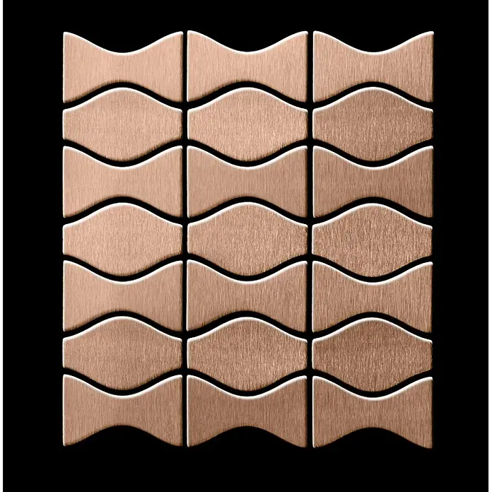 ALLOY Mosaikfliese Mosaik Fliese massiv Titan gebürstet kupfer 1,6mm Kismet & Karma-Ti-AB - 299 x 299 mm, Bronze, Sonstiges - Gebürstete kupferfarbene Metall-Mosaikfliesen in einem ineinandergreifenden Wellenmuster.