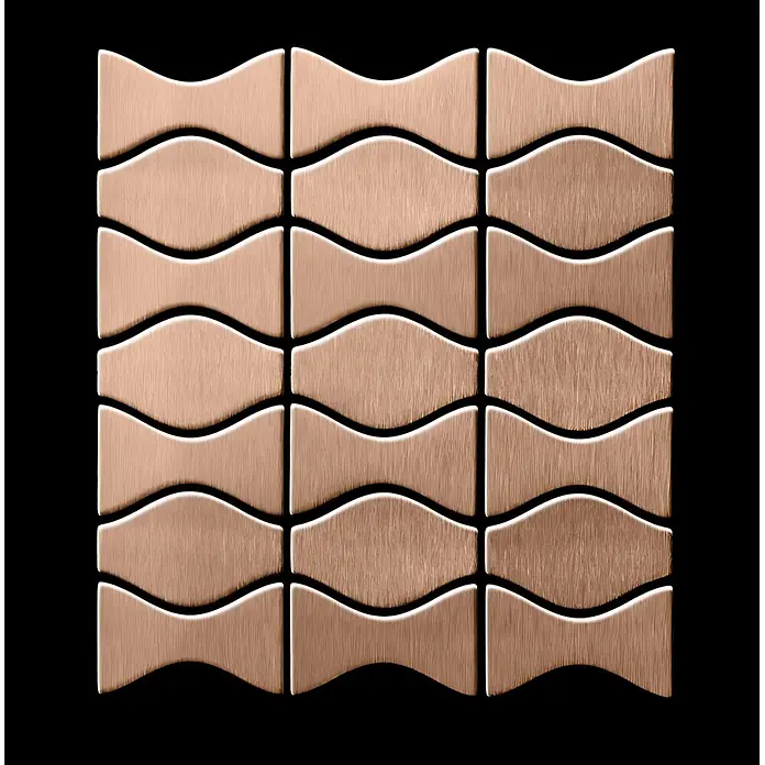 ALLOY Mosaikfliese Mosaik Fliese massiv Titan gebürstet kupfer 1,6mm Kismet & Karma-Ti-AB - 299 x 299 mm, Bronze, Sonstiges - Gebürstete kupferfarbene, wellenförmige Mosaikfliesen in einem Raster, ideal für dekorative Oberflächen.