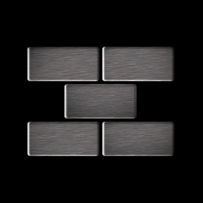 ALLOY Mosaikfliese Mosaik Fliese massiv Edelstahl marine gebürstet grau 1,6mm House-S-S-MB - 318 x 307 mm, Grau, Silber, Blau, Sonstiges - Fünf dunkelgraue, gebürstete Metallblöcke rechteckig wie Ziegel angeordnet.