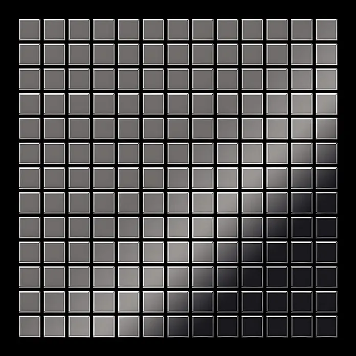 ALLOY Mosaikfliese Mosaik Fliese massiv Metall Titan hochglanz dunkelgrau 1,6mm Mosaic-Ti-SM - 322 x 322 mm, Schwarz, Grau, Hochglänzend - Glänzende quadratische Mosaikfliesen in Graustufen.