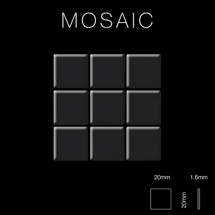 ALLOY Mosaikfliese Mosaik Fliese massiv Metall Titan hochglanz dunkelgrau 1,6mm Mosaic-Ti-SM - 322 x 322 mm, Schwarz, Grau, Hochglänzend - Neun dunkelgraue quadratische Mosaikfliesen mit abgerundeten Kanten, 20x20mm und 1,6mm dick.