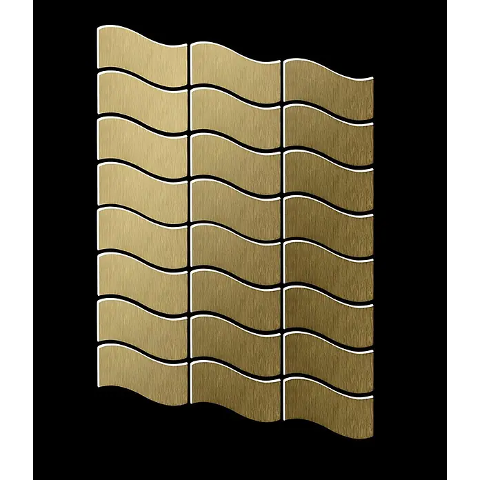 ALLOY Mosaikfliese Mosaik Fliese massiv Metall Titan gebürstet gold 1,6mm stark Flux-Ti-GB - 318 x 305 mm, Gold, Sonstiges - Gebürstetes goldfarbenes dekoratives Wandpaneel mit wellenförmigen Fliesen.