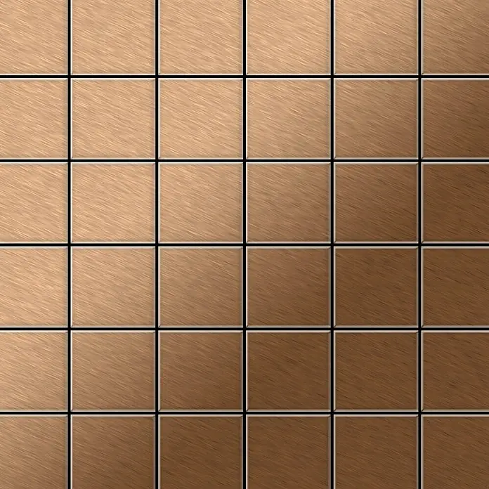 ALLOY Mosaikfliese Mosaik Fliese massiv Titan gebürstet kupfer 1,6mm stark Cinquanta-Ti-AB - 306 x 306 mm, Bronze, Sonstiges - Gebürstete Kupfer-Bronze-Quadratfliesen, Farbverlauf von hell zu dunkel.