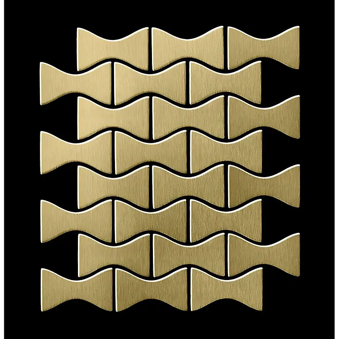 ALLOY Mosaikfliese Mosaik Fliese massiv Metall Titan gebürstet gold 1,6mm stark Kismet-Ti-GB - 329 x 299 mm, Gold, Sonstiges - Gebürstete goldfarbene, wellenförmig ineinandergreifende Fliesen.