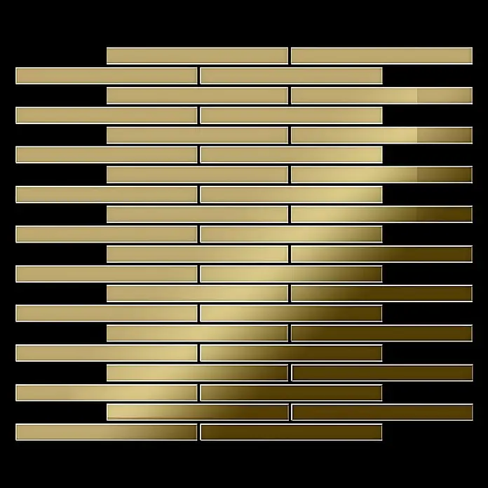 ALLOY Mosaikfliese Mosaik Fliese massiv Titan hochglänzend gold 1,6mm stark Avenue-Ti-GM - 289 x 315 mm, Gold, Hochglänzend - Metallische rechteckige Mosaikfliesen in versetztem Muster, Gold zu Bronze verlaufend.