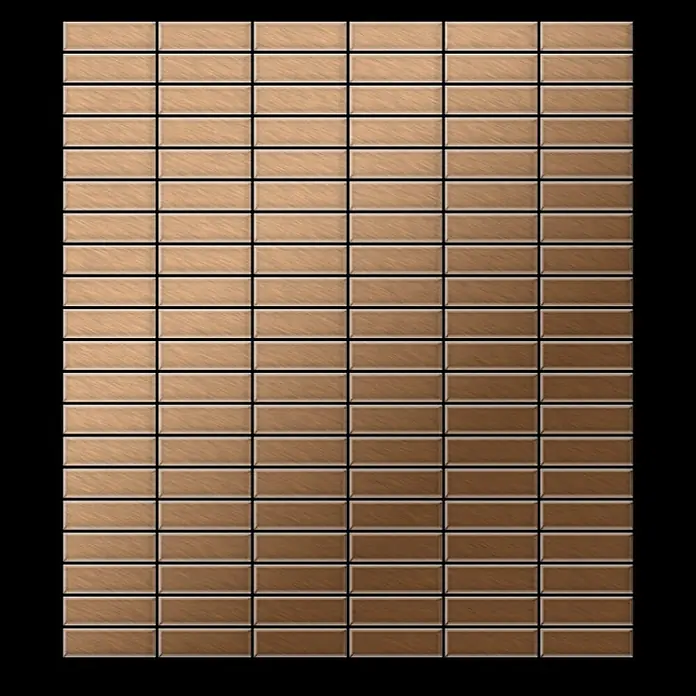 ALLOY Mosaikfliese Mosaik Fliese massiv Metall Titan gebürstet kupfer 1,6mm stark Cabin-Ti-AB - 316 x 329 mm, Bronze, Sonstiges - Muster aus rechteckigen Fliesen mit gebürsteter Kupferoptik, zum unten rechts dunkler werdend.