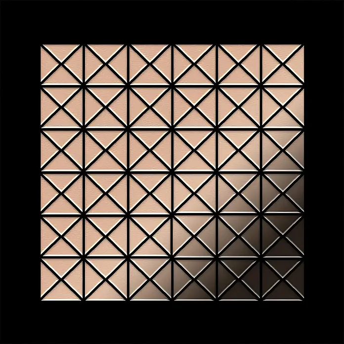 ALLOY Mosaikfliese Mosaik Fliese massiv Metall Kupfer gewalzt kupfer 1,6mm stark Deco-CM - 303 x 303 mm, Bronze, Sonstiges - Quadratische Platte mit geometrischem Dreiecksgitter, Farbverlauf von Hellbeige zu Dunkelbraun, schwarz umrandet.
