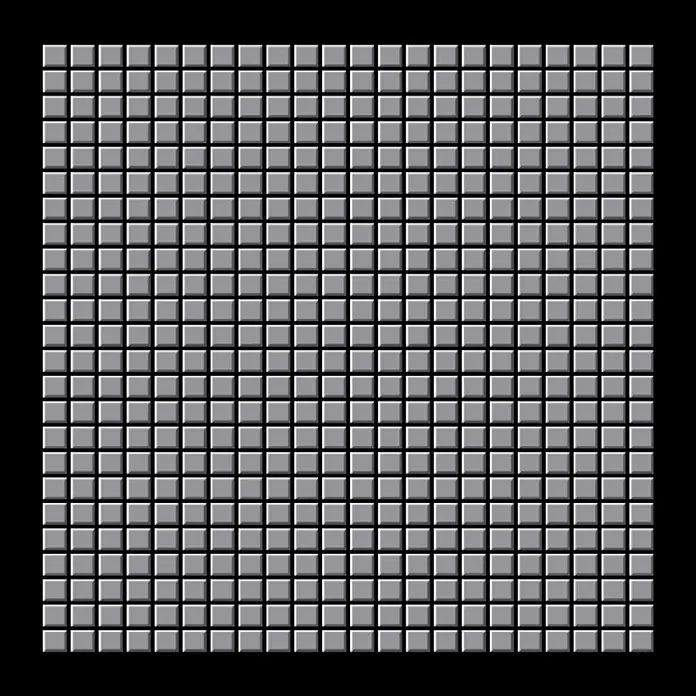 ALLOY Mosaikfliese Mosaik Fliese massiv Metall Edelstahl matt grau 1,6mm stark Glomesh-S-S-MA - 316 x 316 mm, Grau, Silber, Matt - Ein einheitliches Rastermuster aus kleinen, leicht erhabenen grauen Quadraten, das Fliesen oder eine strukturierte Oberfläche ähnelt.