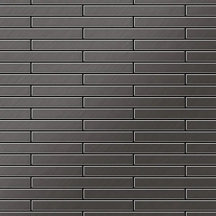 ALLOY Mosaikfliese Mosaik Fliese massiv Titan gebürstet dunkelgrau 1,6mm stark Deedee-Ti-SB - 316 x 247 mm, Schwarz, Grau, Sonstiges - Dunkelgraue Rechteckfliesen aus gebürstetem Metall in versetztem Muster.