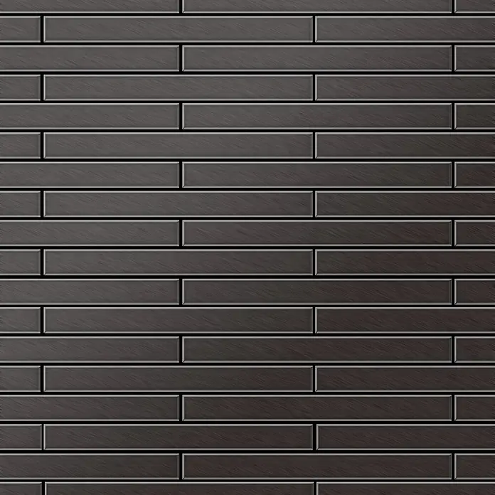ALLOY Mosaikfliese Mosaik Fliese massiv Titan gebürstet dunkelgrau 1,6mm stark Avenue-Ti-SB - 289 x 315 mm, Schwarz, Grau, Sonstiges - Dunkelgraue, gebürstete Metallfliesen in versetztem Muster.