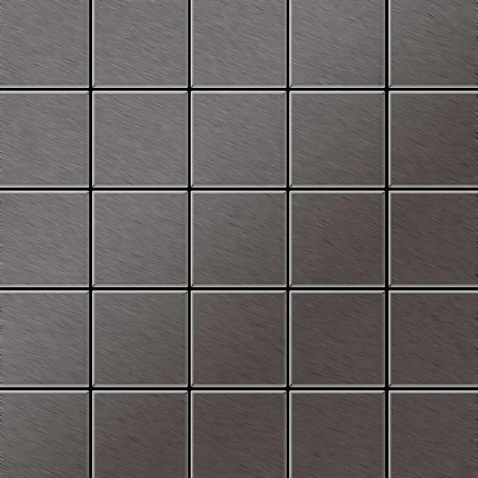 ALLOY Mosaikfliese Mosaik Fliese massiv Titan gebürstet dunkelgrau 1,6mm stark Century-Ti-SB - 98 x 98 mm, Schwarz, Grau, Sonstiges - Quadratische dunkelgraue Fliesen mit gebürsteter Metalltextur.