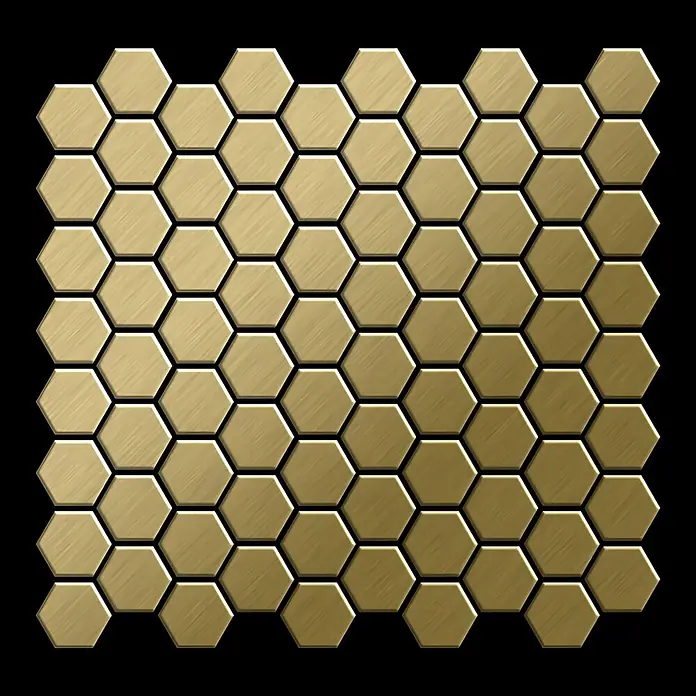 ALLOY Mosaikfliese Mosaik Fliese massiv Metall Titan gebürstet gold 1,6mm stark Honey-Ti-GB - 329 x 332 mm, Gold, Sonstiges - Gebürstete sechseckige Messingfliesen.