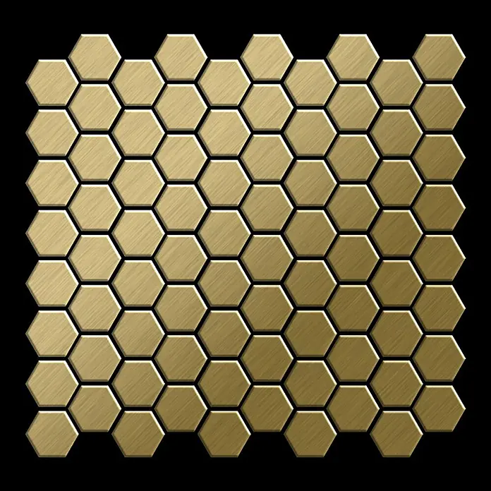 ALLOY Mosaikfliese Mosaik Fliese massiv Metall Titan gebürstet gold 1,6mm stark Honey-Ti-GB - 329 x 332 mm, Gold, Sonstiges - Muster aus sechseckigen Fliesen aus gebürstetem Messing.