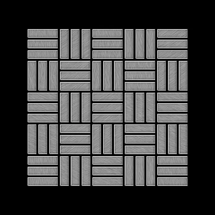 ALLOY Mosaikfliese Mosaik Fliese massiv Edelstahl gebürstet grau 1,6mm Basketweave-S-S-B - 288 x 288 mm, Grau, Silber, Sonstiges - Graues Korbgeflechtmuster aus rechteckigen Blöcken mit gebürsteter Textur, geeignet für Böden oder Wandfliesen.