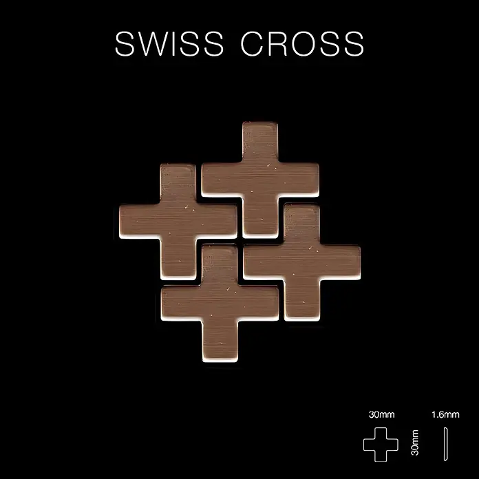 ALLOY Mosaikfliese Mosaik Fliese massiv Kupfer gewalzt kupfer 1,6mm stark Swiss Cross-CM - 322 x 322 mm, Bronze, Sonstiges - Vier ineinandergreifende, gebürstete Bronze-Schweizerkreuze.
