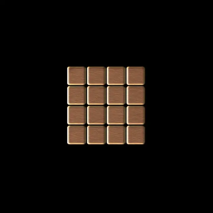 ALLOY Mosaikfliese Mosaik Fliese massiv Titan gebürstet kupfer 1,6mm stark Glomesh-Ti-AB - 316 x 316 mm, Bronze, Sonstiges - Sechzehn hellbraune quadratische Holzfliesen in einem 4x4-Raster angeordnet.