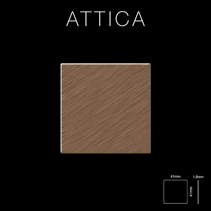 ALLOY Mosaikfliese Mosaik Fliese massiv Metall Titan gebürstet kupfer 1,6mm stark Attica-Ti-AB - 295 x 295 mm, Bronze, Sonstiges - Quadratische ATTICA Musterplatte mit hellbrauner Holzmaserung, 41x41x1.6mm. Abgerundete Kanten.