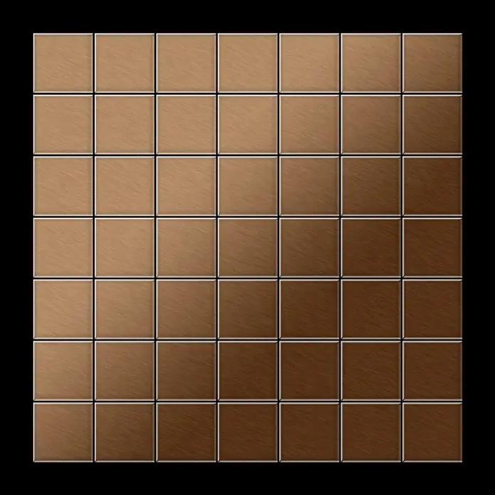 ALLOY Mosaikfliese Mosaik Fliese massiv Metall Titan gebürstet kupfer 1,6mm stark Attica-Ti-AB - 295 x 295 mm, Bronze, Sonstiges - 8x8-Gitter aus gebürsteten Metallfliesen mit Farbverlauf von hellem Braun zu Dunkelbraun.