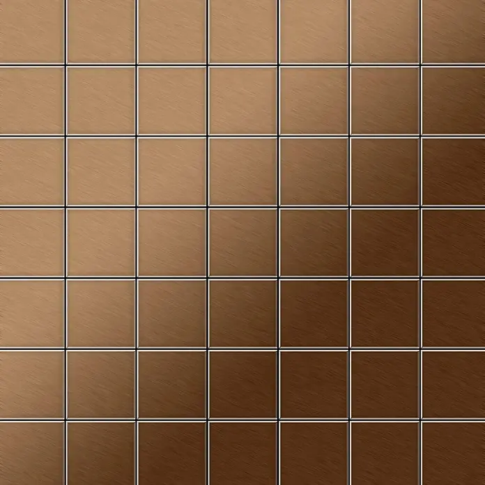 ALLOY Mosaikfliese Mosaik Fliese massiv Metall Titan gebürstet kupfer 1,6mm stark Attica-Ti-AB - 295 x 295 mm, Bronze, Sonstiges - Quadratische Fliesen in Braunverlauf, von hellbraun bis dunkelbraun, mit gebürsteter Textur.