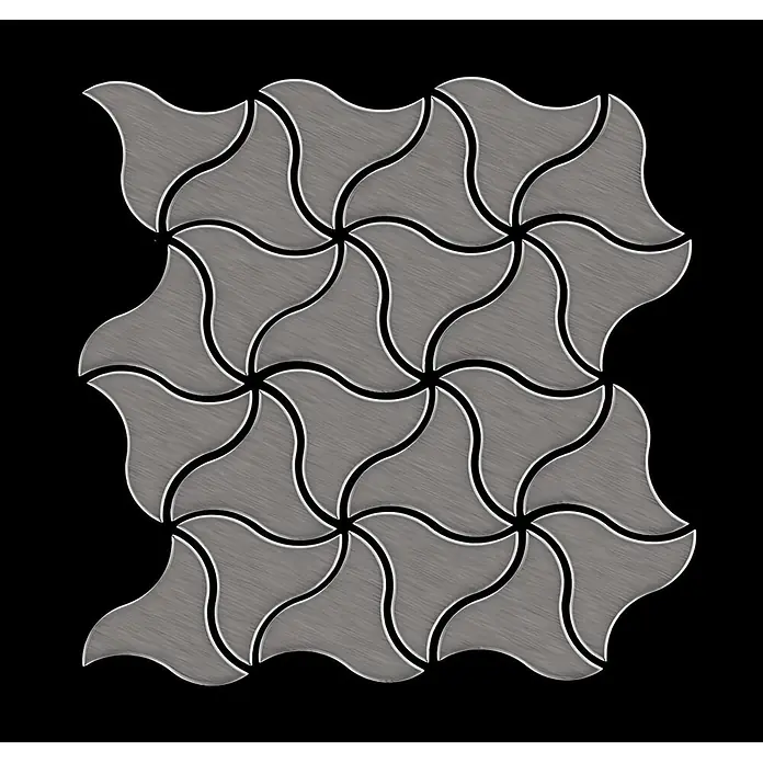 ALLOY Mosaikfliese Mosaik Fliese massiv Titan gebürstet dunkelgrau 1,6mm stark Ninja-Ti-SB - 313 x 255 mm, Schwarz, Grau, Sonstiges - Graue, gebürstete Metallfliesen in gewelltem, ineinandergreifendem geometrischem Muster.