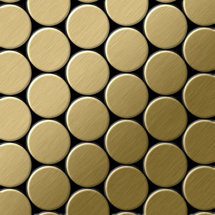 ALLOY Mosaikfliese Mosaik Fliese massiv Metall Titan gebürstet gold 1,6mm stark Dome-Ti-GB - 313 x 256 mm, Gold, Sonstiges - Nahtloses Muster aus gebürsteten goldenen Rundfliesen.